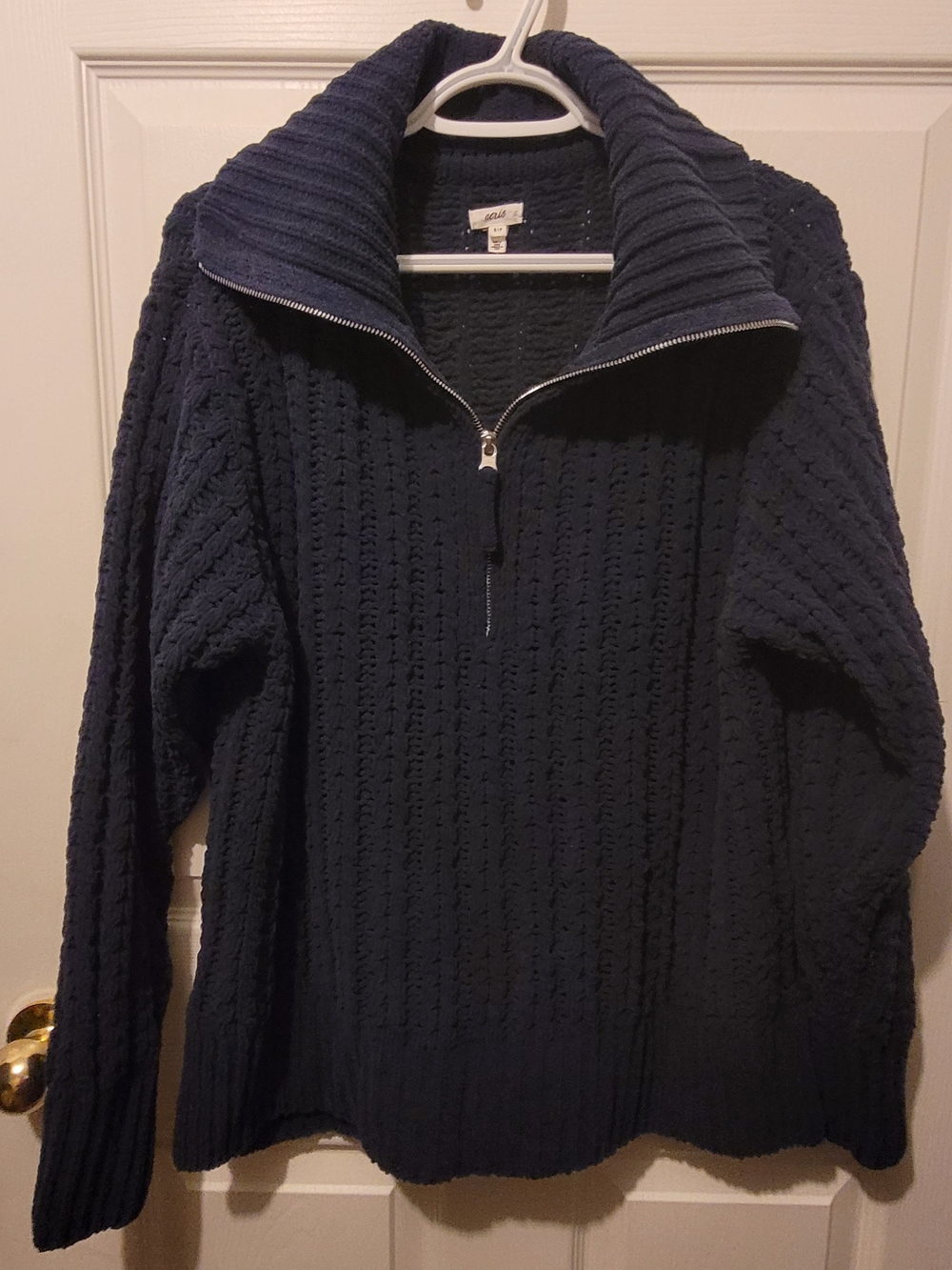 aerie Ptp 24  Navy Blue  Half-Zip Cable Knit Sweater